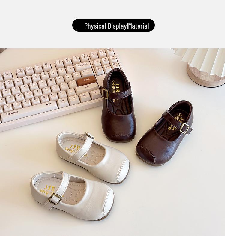 2025 Girls' Academy Style Leather Shoes - Spring & Autumn Princess Square Toe Korean Granny Shoes