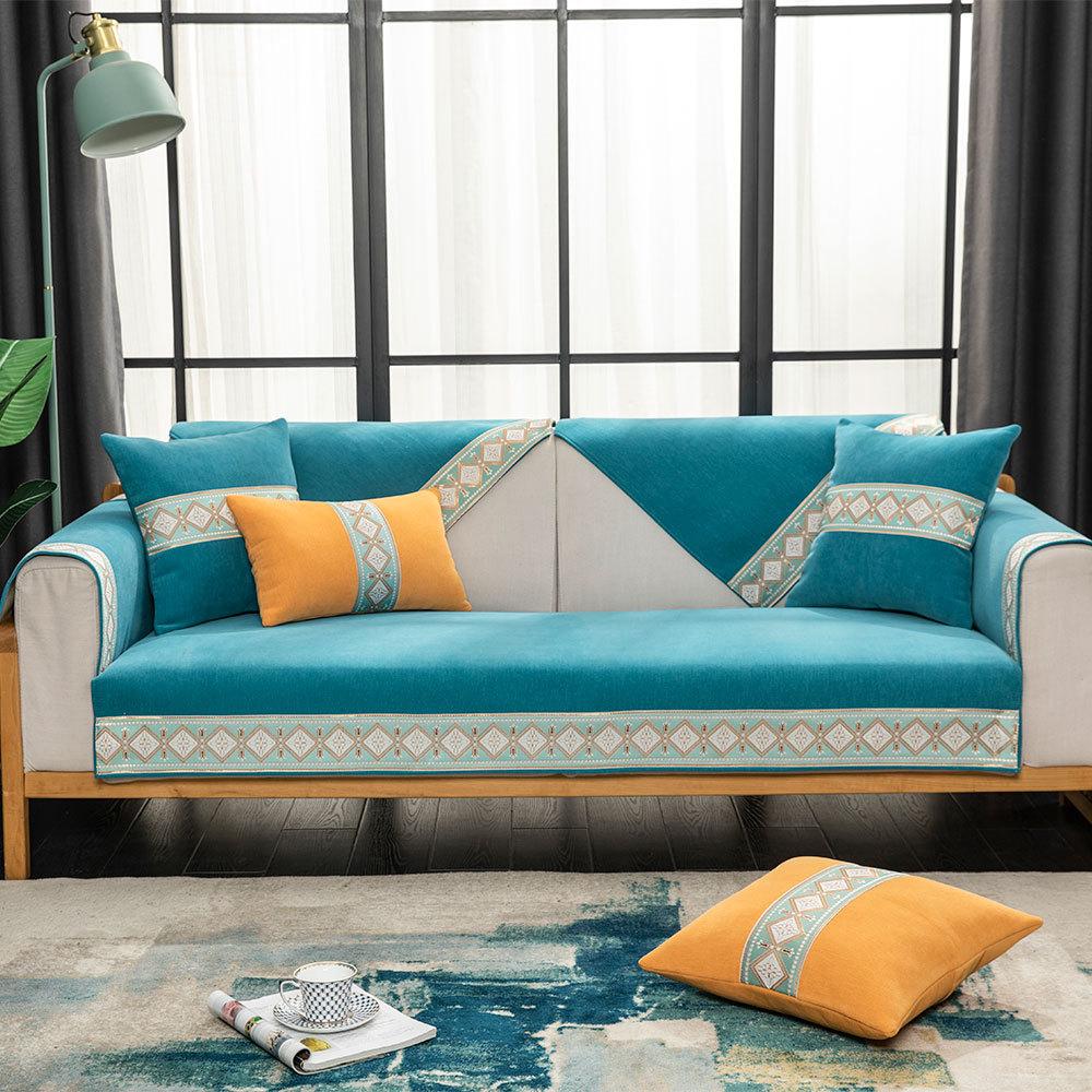 Sofa Cover Non-slip Exquisite Embroidery Lace Sofa Cushion Solid Color Couch Cover 4 Seasons Universal Sofa Towel Pillowcase