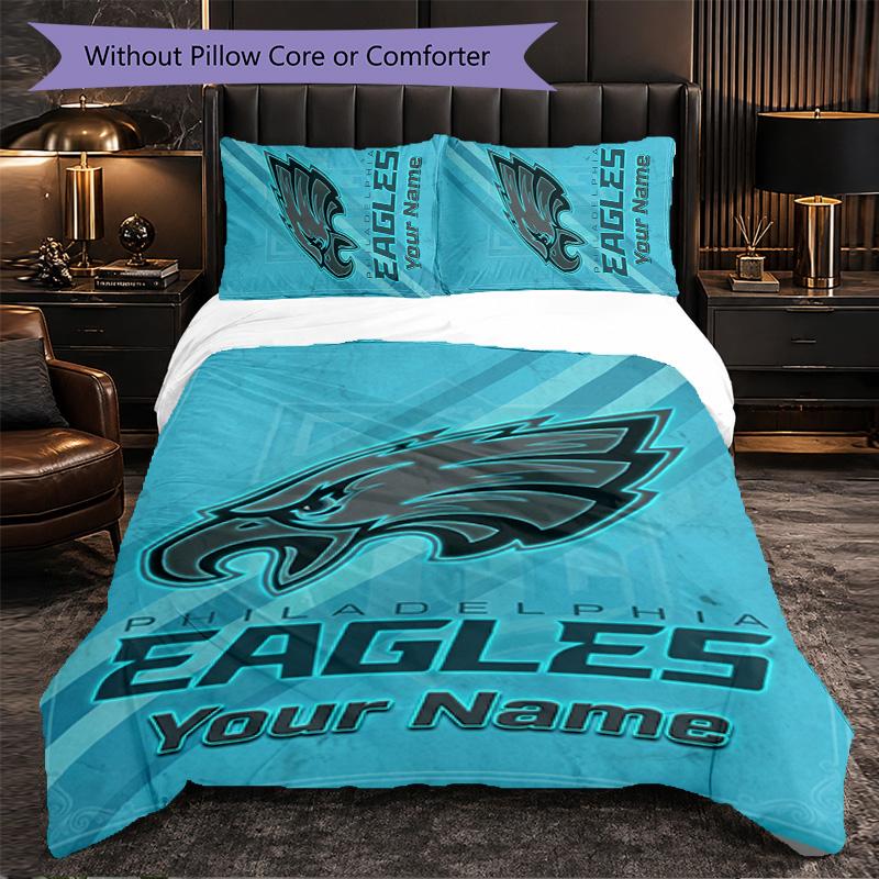 Philadelphia Eagles Customized Name Text Bedding Set, 1 Duvet Cover & 2 Pillowcases Personalized Bedroom Gift