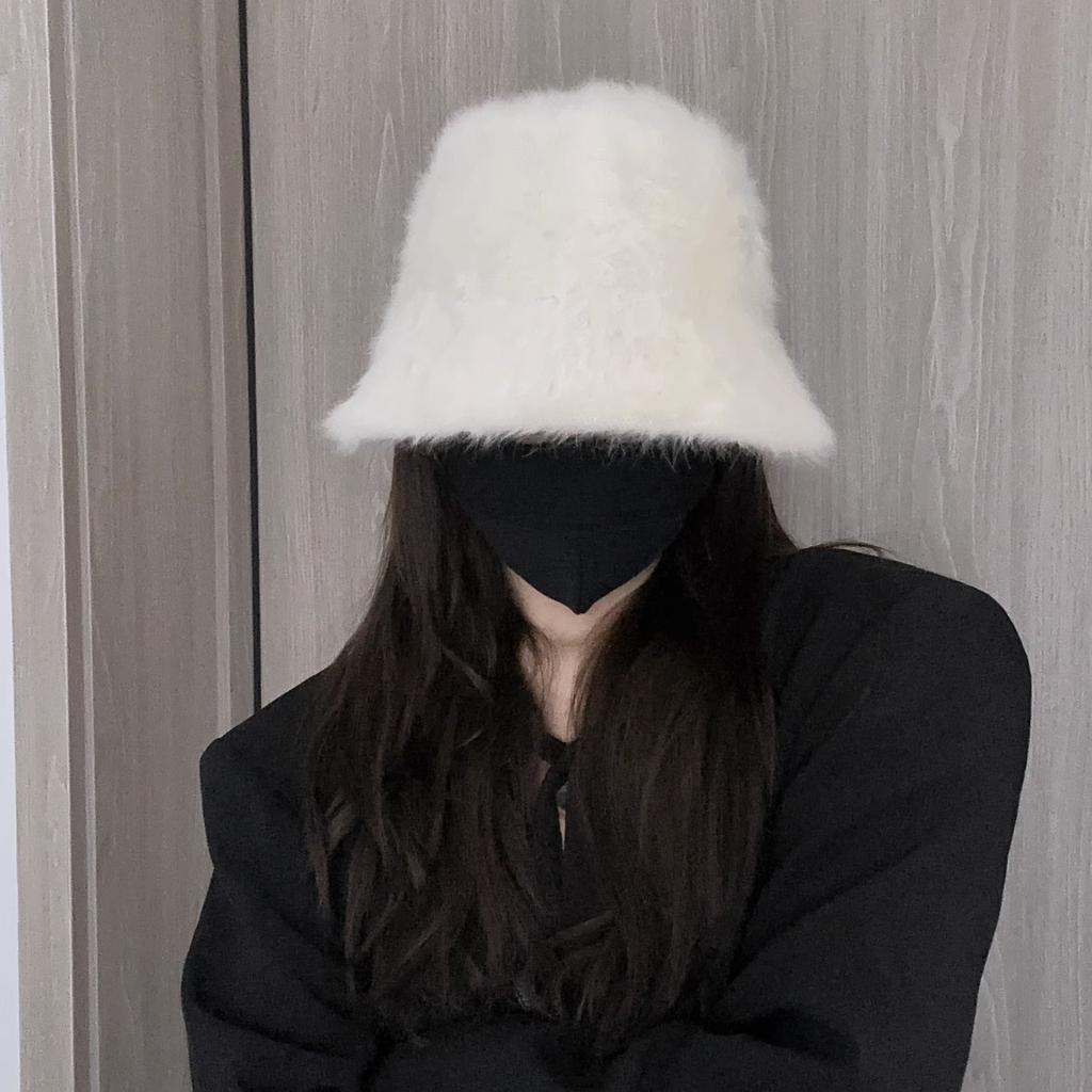 Women's Autumn and Winter Korean Version Fashionable and Versatile Basin Hat  Showing The Face  Rabbit Plush Bucket Fisherman's Hat