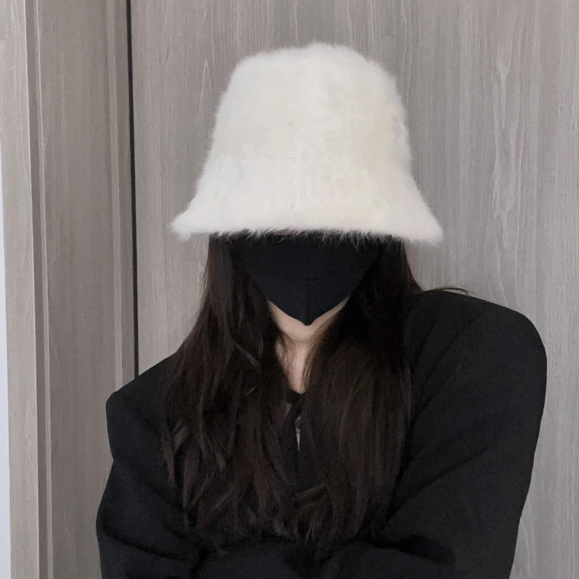 

Women s Autumn and Winter Korean Version Fashionable and Versatile Basin Hat Showing The Face Rabbit Plush Bucket Fisherman s Hat M（56-58cm）