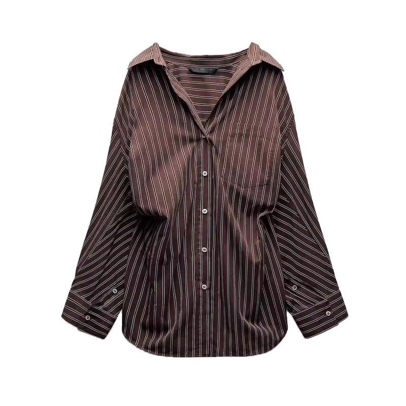 Summer New Product Women's Clothes Stripes Loose Poplin Long Sleeves Shirt 3520608 3067017 2020458