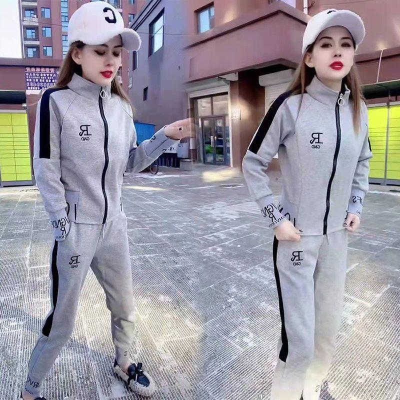 

Trendy 2023 Women s Korean Style Casual Two-Piece Set: Long Sleeve Top & Slim Skinny Pants XL світло-сірий колір