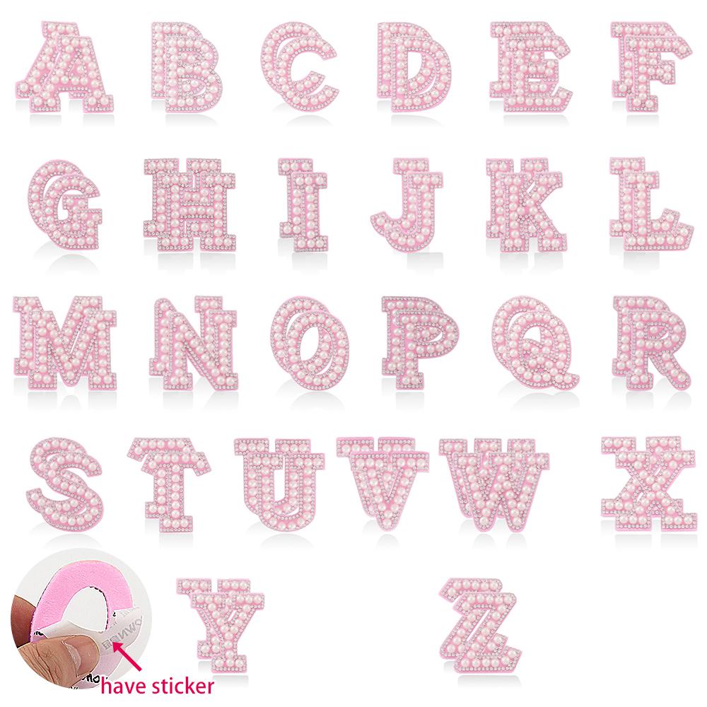 26pcs A-Z English Letter Glitter Pearls Rhinestone Patches Repair Embroidered Sew on Appliques,Patches for DIY Clothes Bags Hats