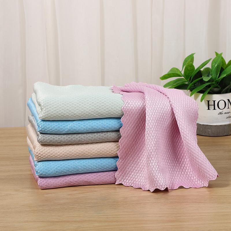 Absorbent Fish Scale Cloth for Wiping Glass - Thickened Household Kitchen Towel & Scouring Pad