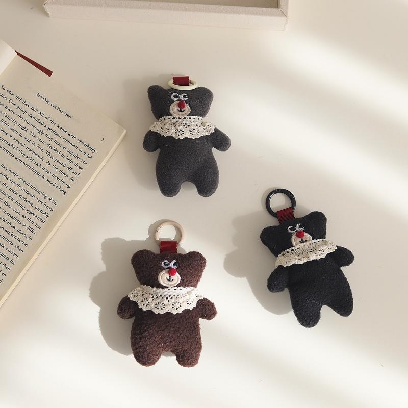 Kawaii Red Nose Little Bear Pendant Cute Cartoon Stuffed Doll Keychain Lovely Keyring Backpack Hanging Decoration Bag Charms