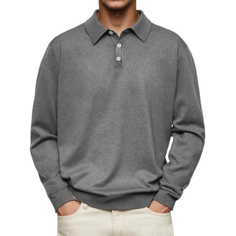 Men S Long Sleeve V Neck Button Casual Polo Shirt