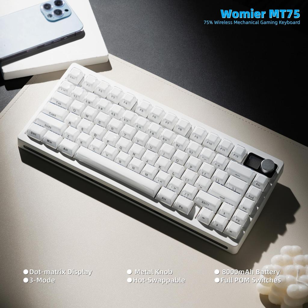 Womier Wireless Gaming Connection 8000mAh Mechanical Gasket PBT Volume Control Million Color RGB LED Compatible Keyboard, 3-Way (BT5.0/2.4G/Wired),