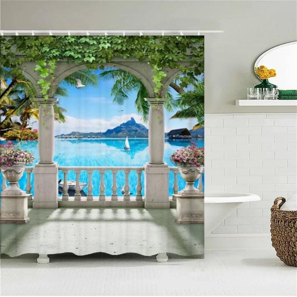 Multi-style Shower Curtain With Hooks Easy Clean Waterproof Simple Install For Home Hotel Rental Bathroom