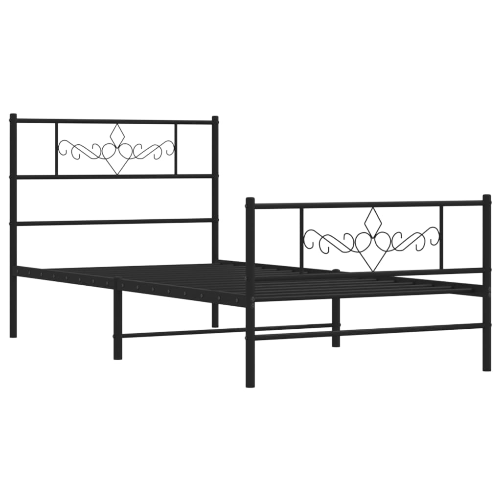 Metal Bed Frame with Headboard and Footboard Black 75 x 190 cm