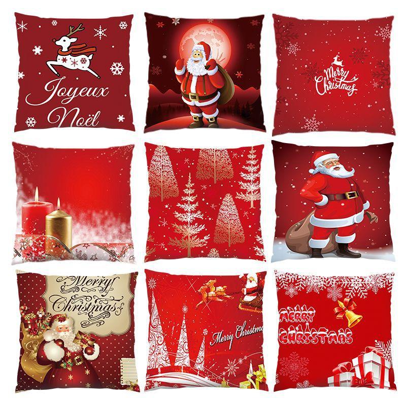Christmas Pillows with Printed Patterns, Short Plush Material Pillow Cases, Living Room Sofa Office Pillows