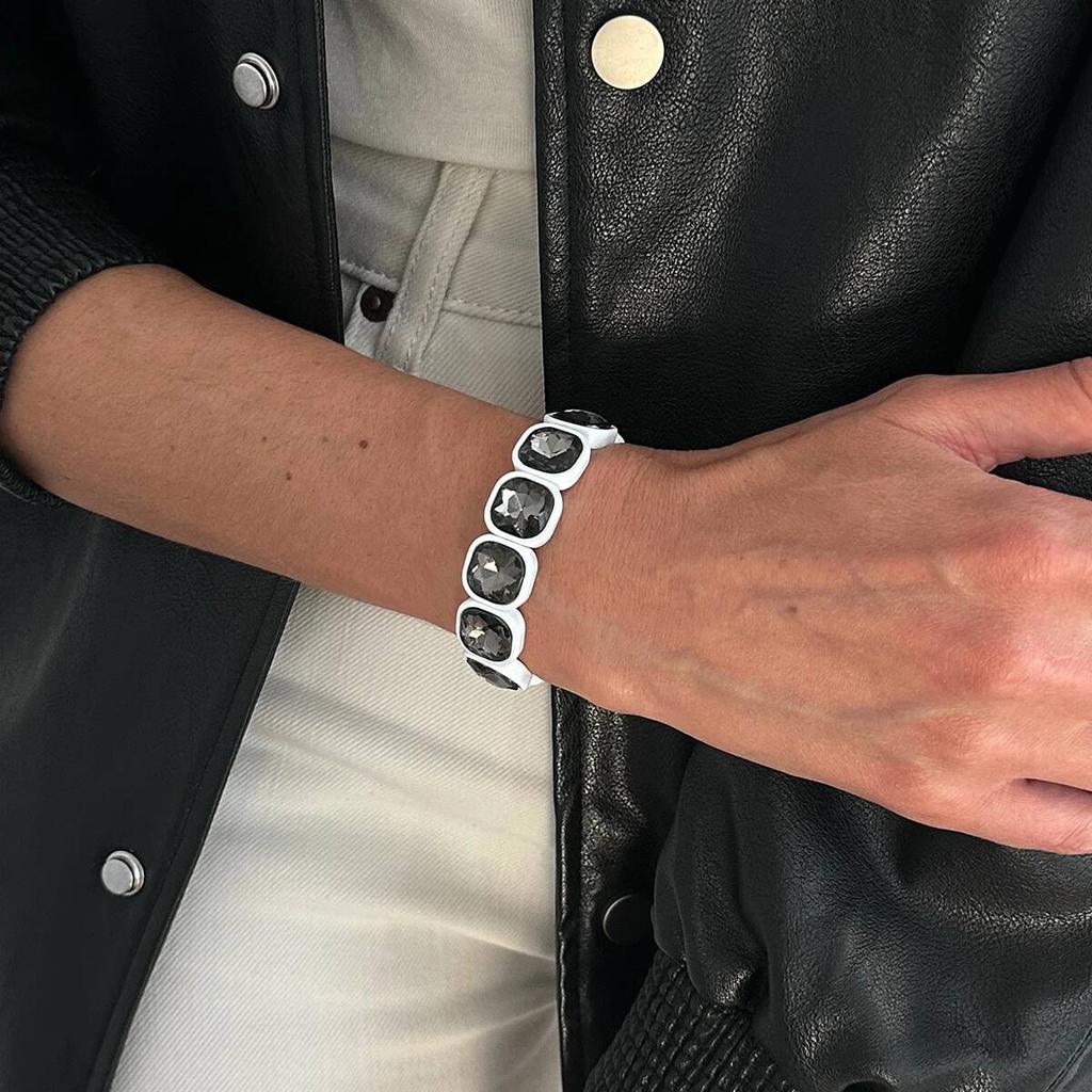 Salircon Elegancka nieregularna bransoletka z akrylowymi cyrkoniami, otwarta obrączka dla kobiet, koreańska moda, geometryczna, regulowana, biżuteria na imprezę, prezent