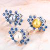 Copper-Plated Platinum Inlaid Bead Blue Jianchang Pearl Ring Gray Bead Yellow Bead Blue Spinel Women'S Pearl Ring