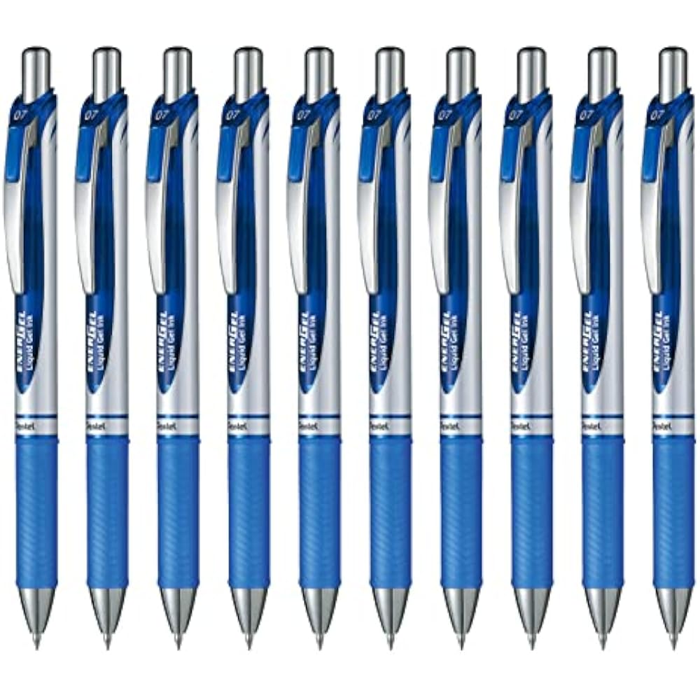 Pentel Ballpoint Pen Gel Ink Gel Knock Type, 0.7 Mm, Silver Shaft, BL77-C, Blue, 10 Pcs