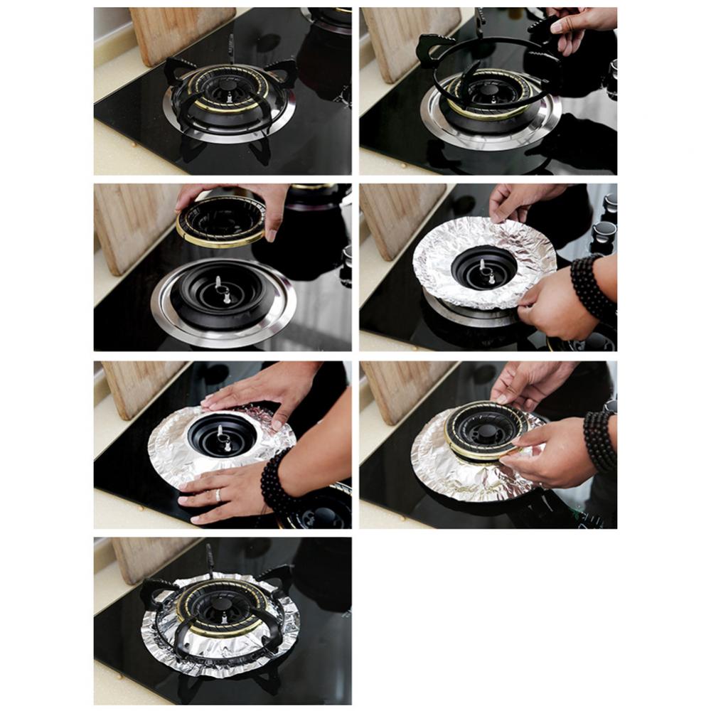 Cover Square 10Pcs Round Gas Cooker Burners Stove Bib Aluminum Foil Anti-oil Mat