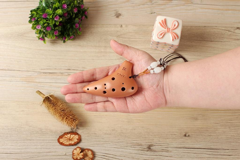 TNG Mini Ocarina [NecklaceBrown12-Hole] Premium Necklace, Single Soprano Ocarina in C Key, for Brass Instruments, Purple Sand