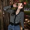 Women's V-Neck Striped Knit Cardigan, Long Sleeve, Lightweight, for Spring/Autumn 2026