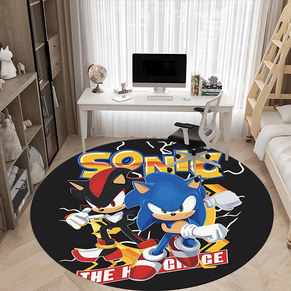 1 peça Tapete de Chão Redondo Sonic The Hedgehog para Escritório Antiderrapante, Macio e Confortável, Tapete para Escritório, Gaming, Leve