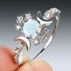 European and American Personalized Platinum Round White Opal Smooth Surface Double Moon Edge Inlaid with Colored Diamonds White Diamond Versatile Ring