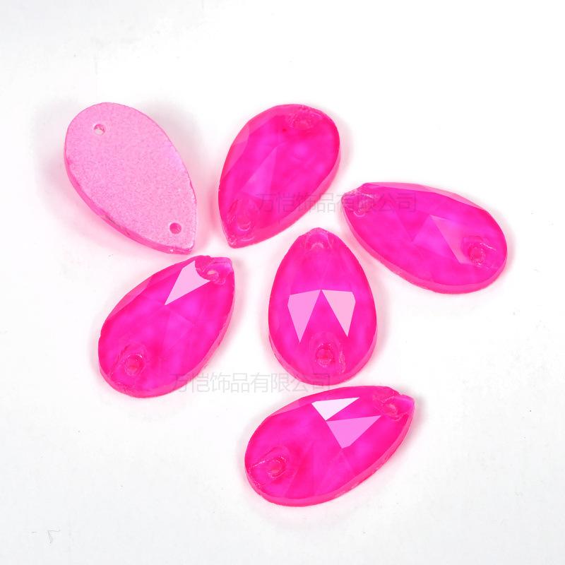 Fluorescent Glass Hand-Sewn Drill, Rose Red Water Drop Satellite Neon Special-Shaped Flat-Bottom Hand-Sewn Stone Diy Rhinestone Jewelry Accessories