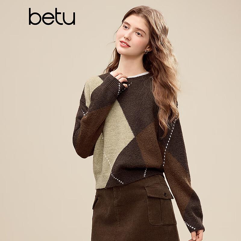 Betu Women's Irregular Geometric Color Block Knit Sweater