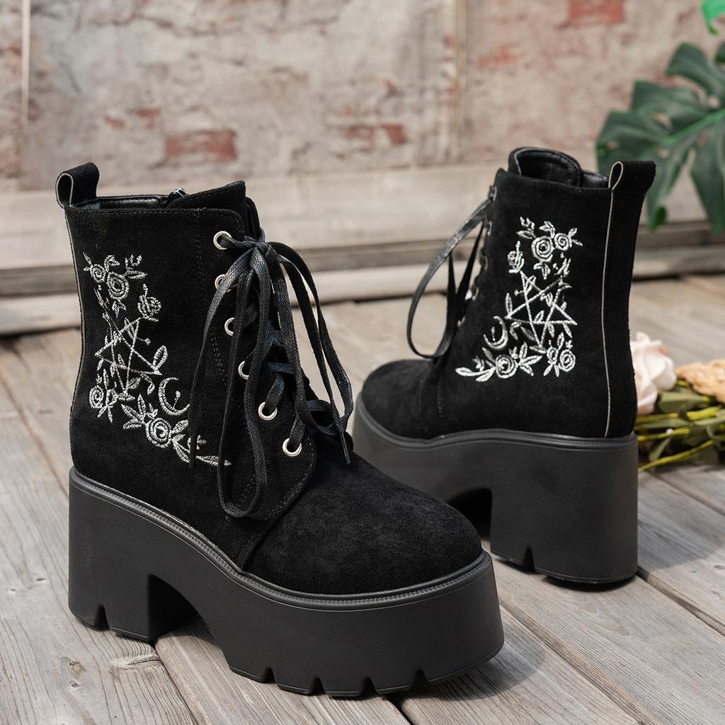 2025 Lace Up Women Boots Platform Buckle Strap Outdoor Shoes Women Thick Heel with Trend Zipper Ankle Boots Zapatos De Mujer