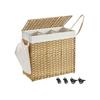 SONGMICS Coș de rufe, Coș de rufe țesut manual, Coș de spălat stil rattan de 140L cu 3 compartimente, Căptușeală detașabilă, Mânere, Capac, Sufragerie