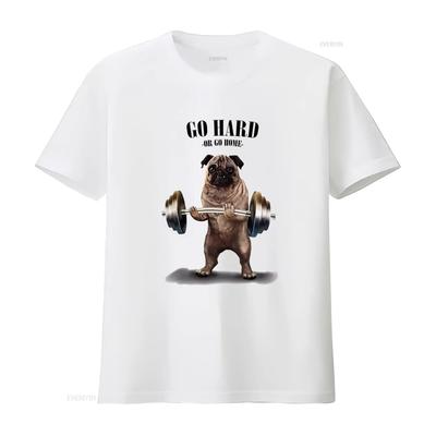 Pug Weightlifting Gym T Shirt Go Hard or Home Cute Dog Design for Fitness Enthusiasts Vintage Washed Comfortable Graphic Unisex