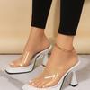 Factory  Sandal  High-heeled  Summer Outside Wearing Thick Heels Transparent Square Head Open-toed Flip-flops Women' Shoes