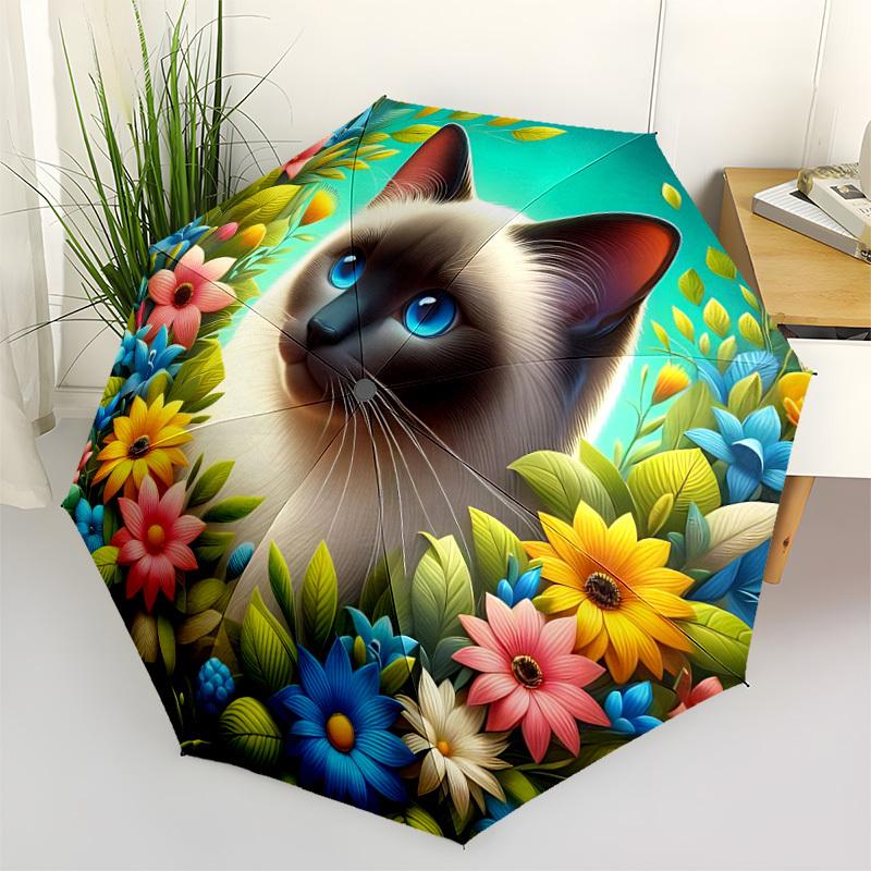 1pc Cat Flowers Automatic Open/Close Umbrella - Compact Travel Umbrella, Gift for Birthdayyy251208144