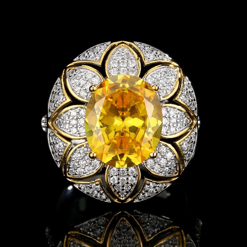 Schmuckset Schmuck Ring Halskette Diamant Gelb Rosa Diamant Blütenform Luxus High-End Weiblich