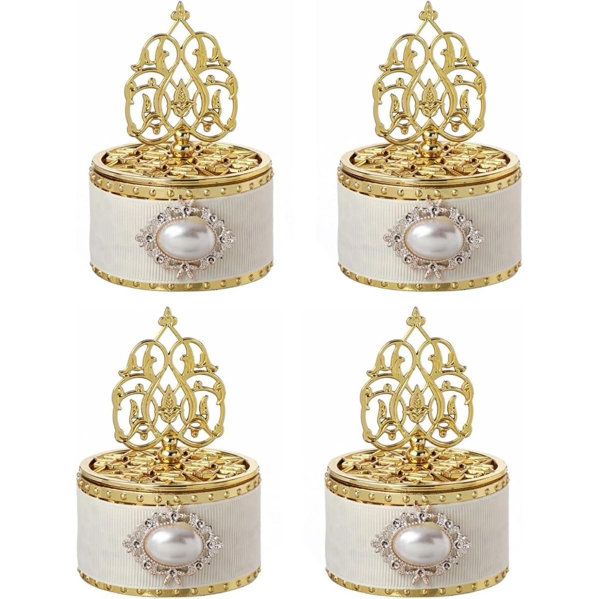 

4Pcs Vintage Gold Candy Boxes with Lid, Plastic Round Favor Box for Candy, Chocolate, Small Gift Wedding Birthday Party Bridal Shower 4pcs золотой