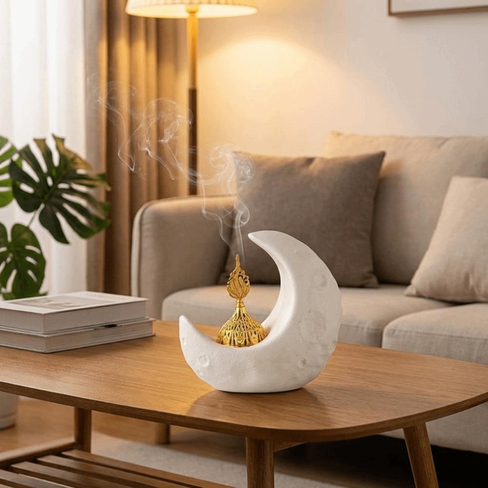 Ceramic Moon-Shaped Incense Burner Light Luxury Arabic Incense Burner Aromatherapy Stove  Yoga