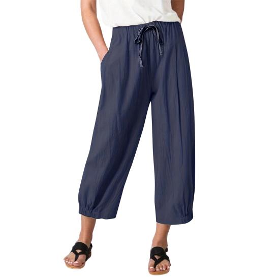 

Women Pants Elastic High Waist Wide Leg Casual Trousers with Pockets Loose Fit Pure Color Commuting Work Trousers M темно-синий