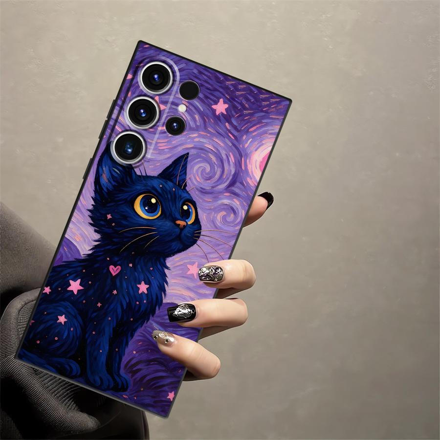 Rotating Starry Sky Cat Case for Samsung Galaxy S26 Ultra S21 FE S20 Ultra S10 S9 S25 Plus Note 20 8 9 10 S24 S23 Funda Phone