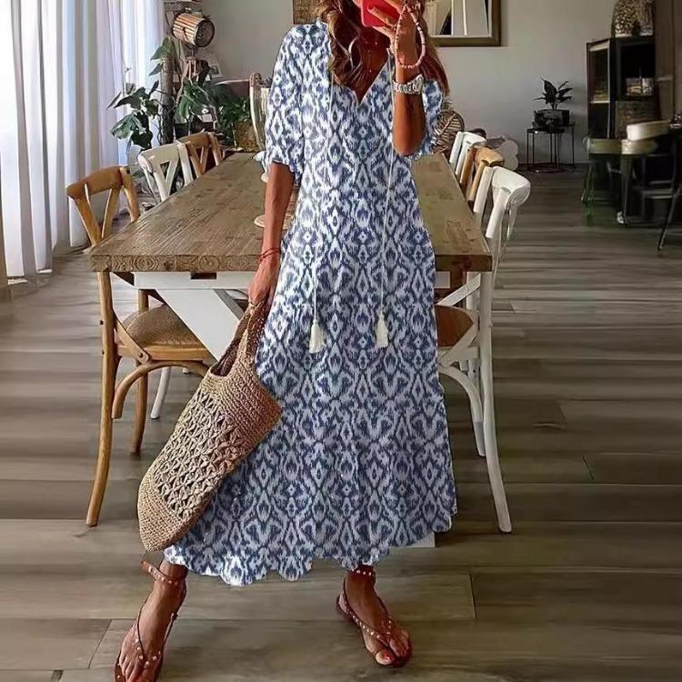 Boho Summer Beach Maxi Dress for Women Holiday A Line Slim Sexy Long Dress Female Boho Print