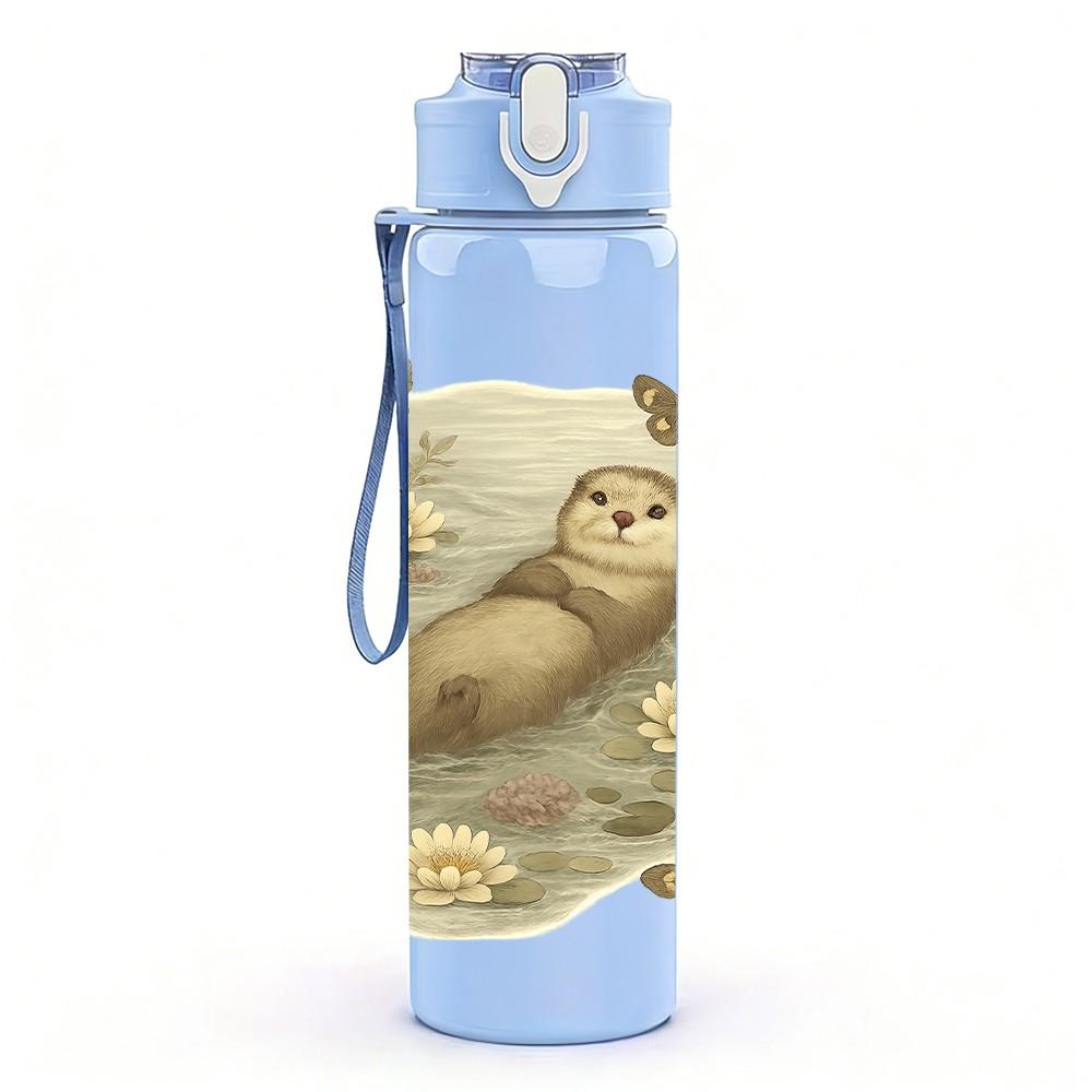 1PC Floral Floating Otter 750ml Color Plastic Sports Water Bottle Leakproof Flip Straw Lid Suitable for Sports Office Home Use