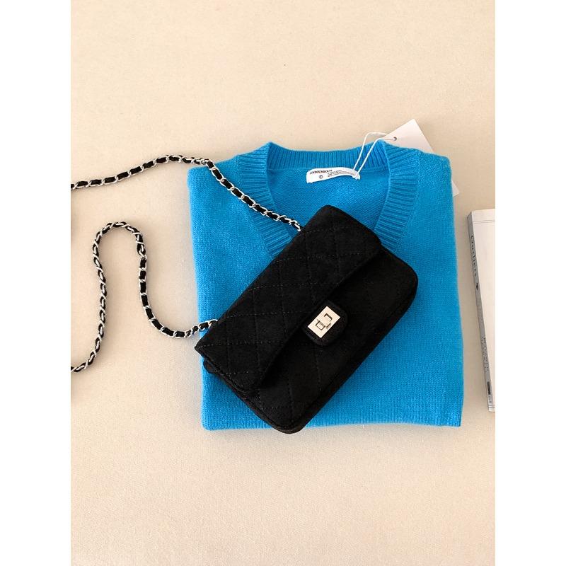 New small square bag clamshell suede diagonal span mni bag autumn and winter niche diamond chain mobile phone bag women чёрный 4329₽