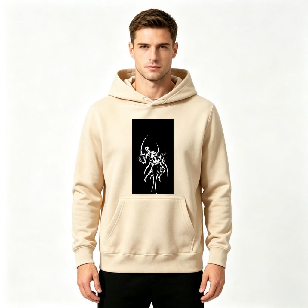 Men's Skeleton Lightning Print Long Sleeve Pullover Hoodie Casual Streetwear Hooded Sweatshirt
