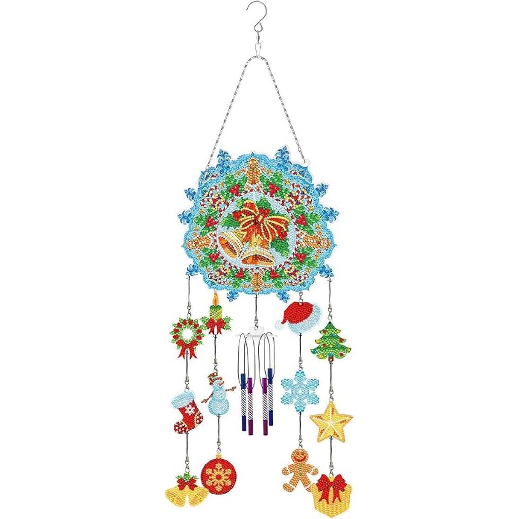 Generic DIY Dotted Diamond Art Painting Wind Chime Kit, Three-Dimensional Sun Catchers Diamonds Dot Paintings Hanging Ornaments, for Spring Garden