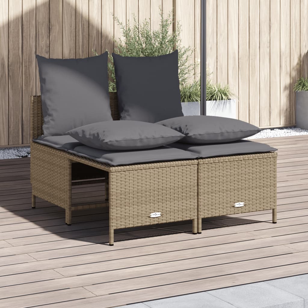 4 Piece Beige Poly Rattan Garden Sofa Set with Cushions