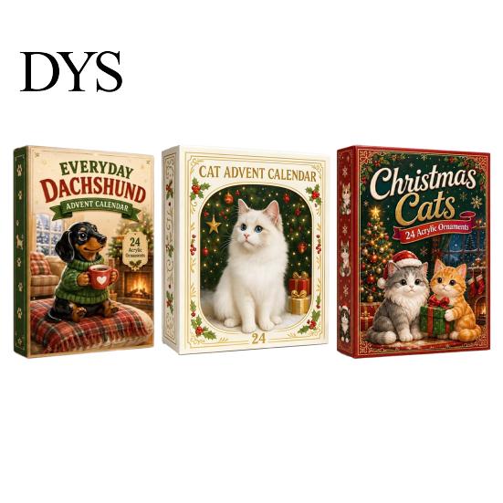 Katzenförmige Acryl-Baumschmuckstücke Weihnachten Dackel Adventskalender 24-Tage Countdown-Schmuckstück für Familienspaß Aktivität Dekoration Niedliche Katze/Dackel
