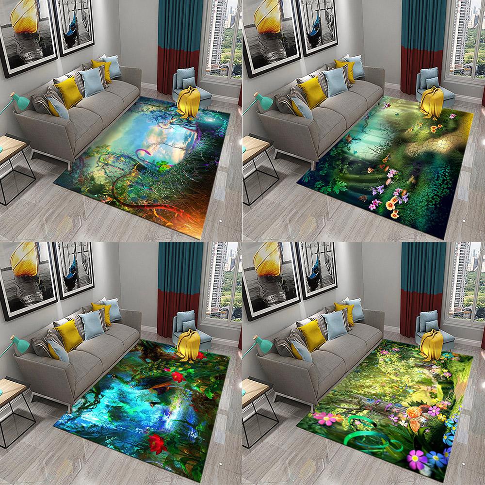 

Зеленый сказочный домик на дереве, нескользящий ковер для гостиной, спальни, ванной комнаты, волшебный лесной цветок, ковер с грибами и бабочками