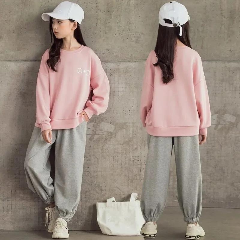 Completo Sportivo Primavera e Autunno per Ragazze Felpa a Maniche Lunghe Girocollo + Pantaloni Tuta Set Due Pezzi