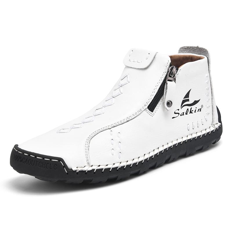 New Winter Handmade Leather Men Boots Outdoor Zipper Design Sneakers Man Breathable Casual Leather Shoes Men Ankle Boots Slip On