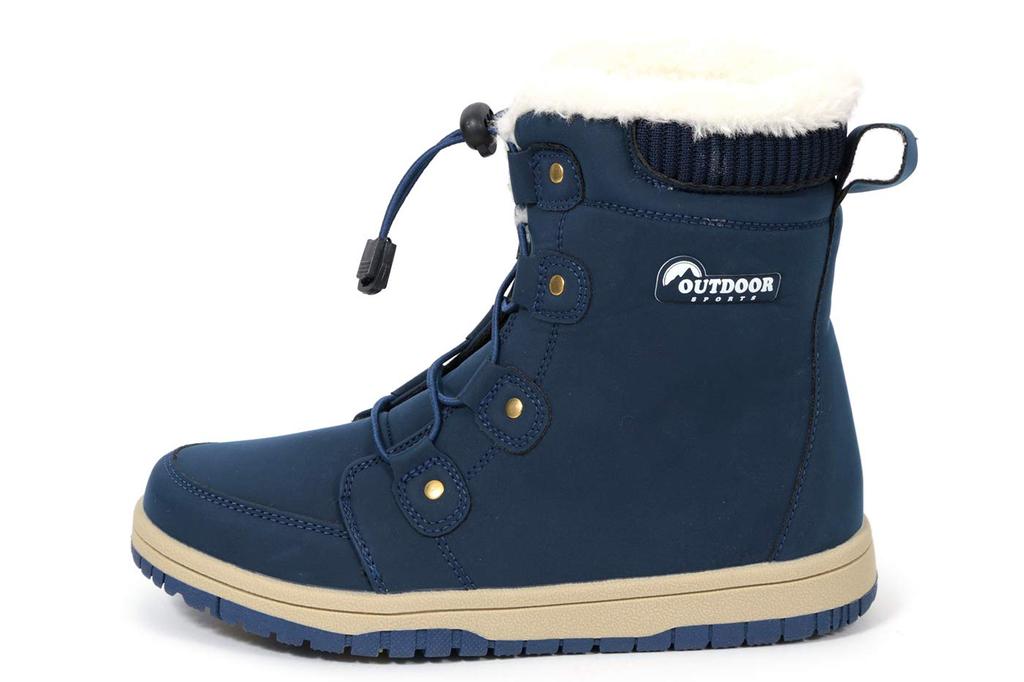 Akiriko Women's Short Snow Boots, All-Weather, 4-Hour Waterproof, Boa Cuff, Elastic Laces, Grip Sole, Navy, Size 22cm