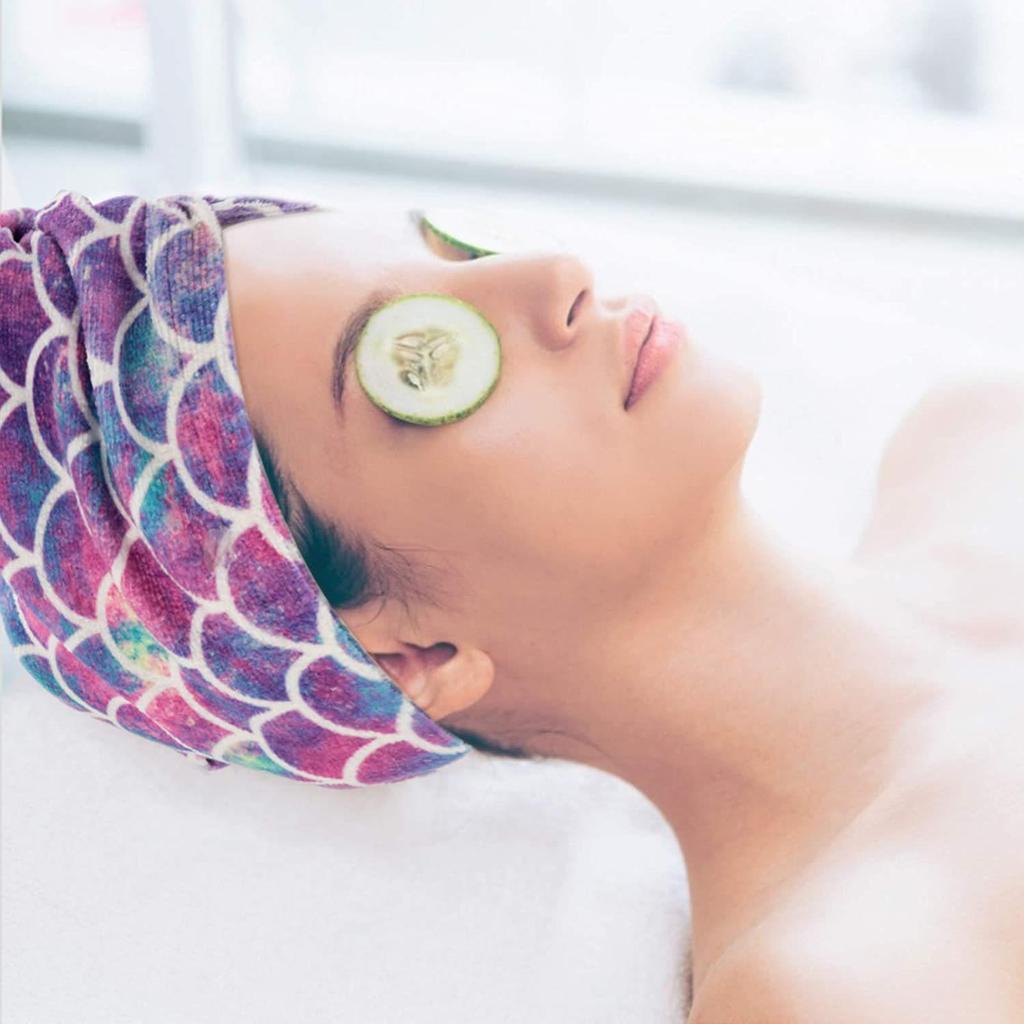 Mermaid Print Quick-Dry Hair Cap - Ultra-Fine Fiber Hair Drying Headscarf with Fish Scale Design