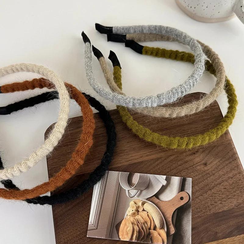Retro Winter Wool Knitting Headbands Fashion Plush Elastic Thin Hair Bands For Woman Girls Simple Sweet Temperament Hair Hoop