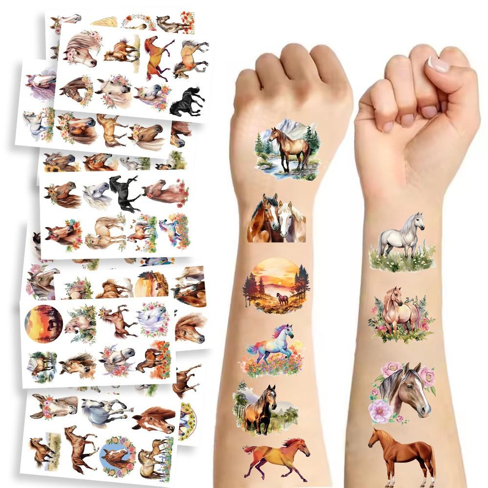 10Pcs/Set New Colorful Temporary Horse Tattoos Stickers Cute Horse Fake Temporary Tattoos Horse Tattoos Stickers Decoration