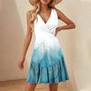 Women's V-Neck Waisted Floral Print Sleeveless Hem Spliced Dresses